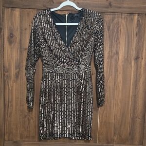 Glamorous Black and Gold Sequin Long Sleeve Dress
